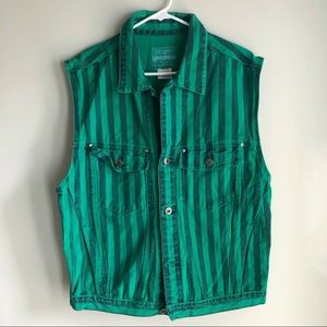 Vintage Union Bay Striped Green Jean Vest